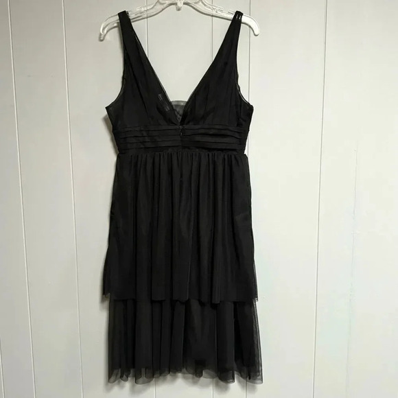 MODCLOTH Sleeveless Black Tiered Tulle Knee Length V Neck Cocktail Dress Size 8 - Picture 2 of 8